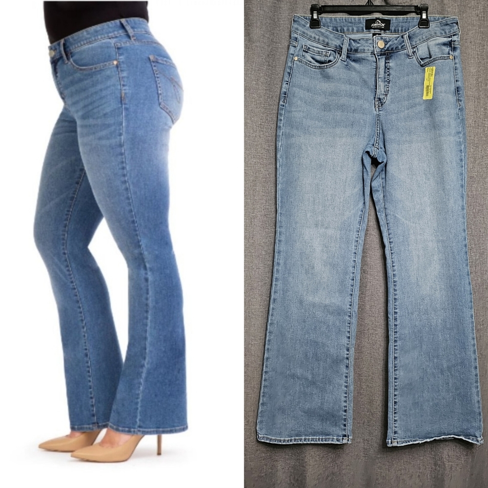 Jordache Mid Rise Curvy Bootcut Jeans Medium Wash Enzyme Size 14 New